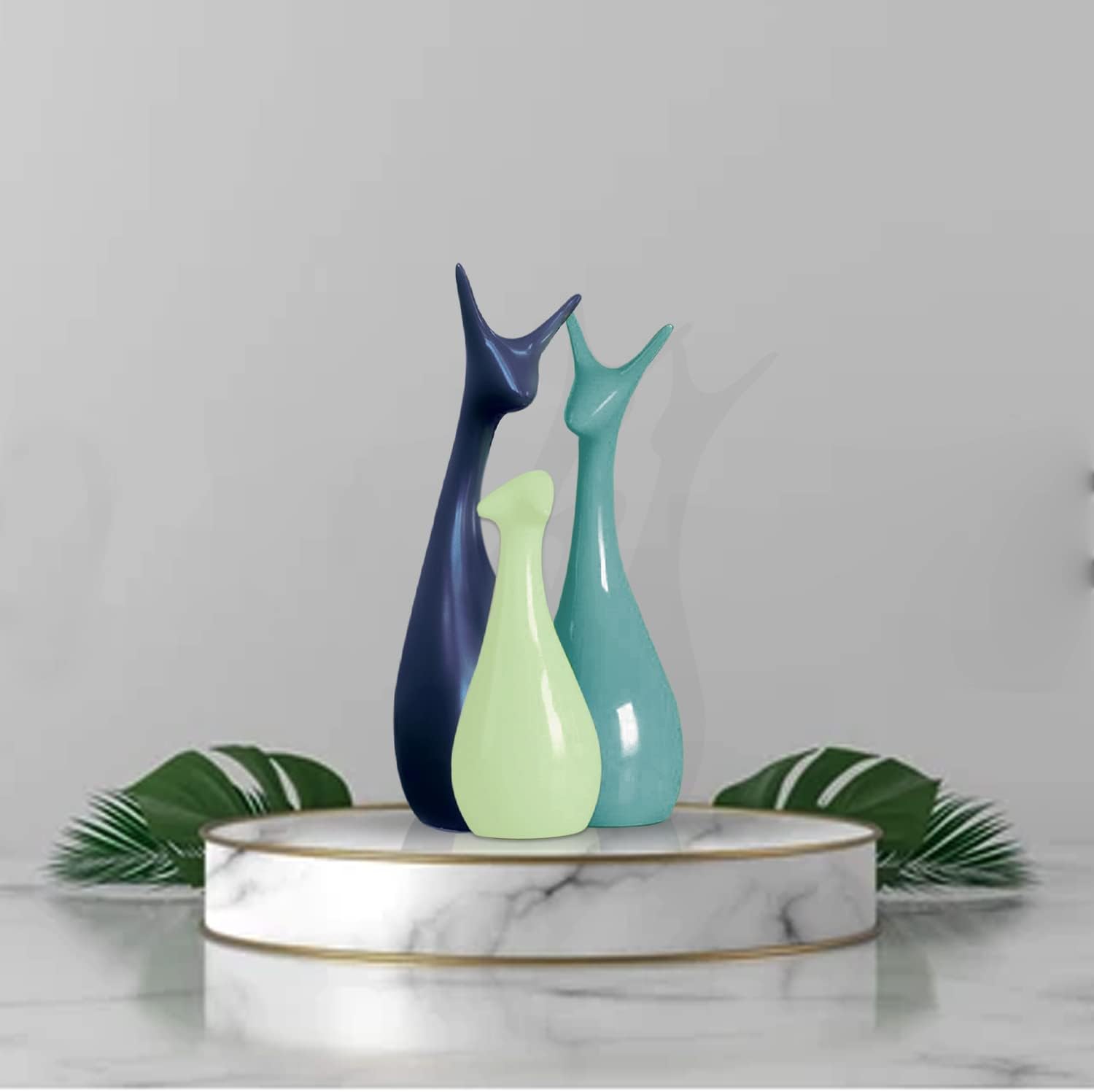 Amazon Brand – Umi Home Decor Lucky Deer Family Statue Ceramic Figures - (Set of 3, Sheen Green)