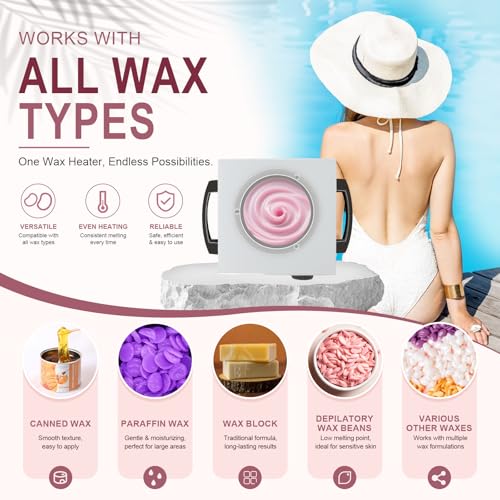 Image of Podoy Wax Warmer for Hair Removal, Professional Single Wax Warmer Pot Melter Heater with Adjustable Temperature Set, Home Spa & Salon Electric Waxing Machine with 200pcs Sticks