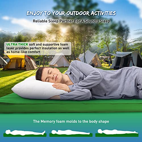 Self-Inflating-Sleeping-Pad-for-Camping-with-95-R-Value-3inch-UltraThick-Memory-Foam-Comfort-Plus-Camping-Mats-for-Backpacking-Travelling-and-Hiking-Portable-Air-Mattress-for-4-Season-Green