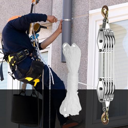 Sistema De Poleas para Elevación Y Manipulación. Sistema De Poleas De 4 Ruedas con Cable para Carpa De Cultivo. 65 Pies. Relación De Elevación 8:1. Ideal para Artíc,White