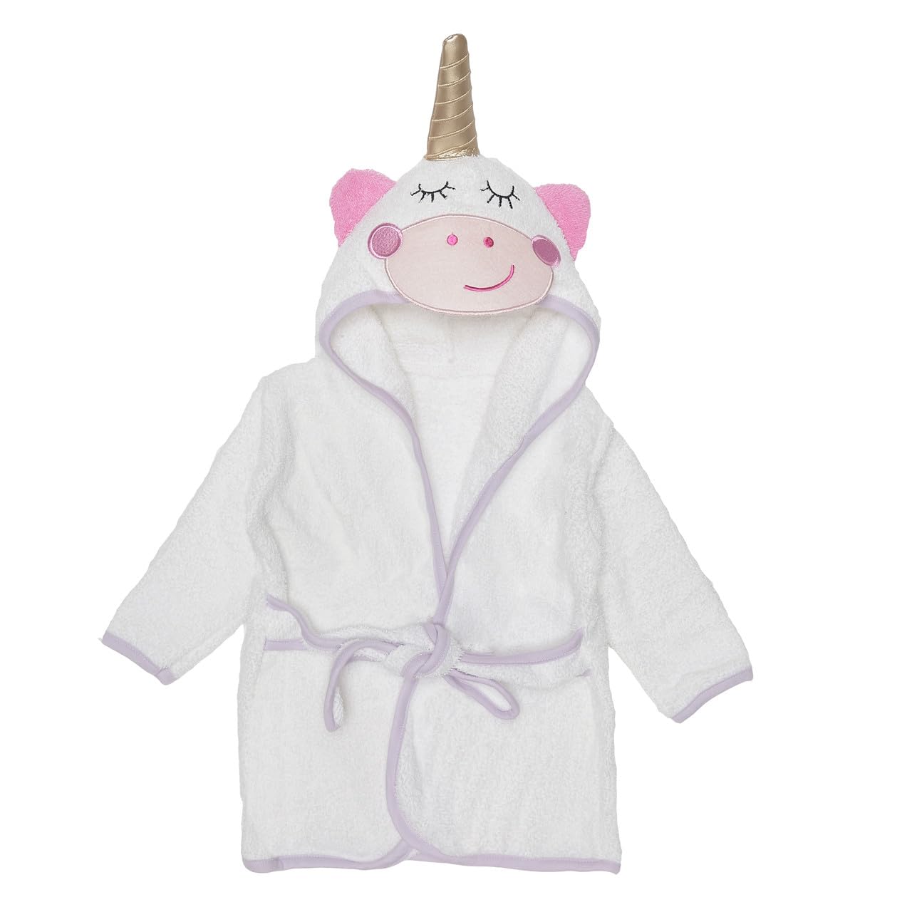 EVERYDAY KIDS Hooded Baby Toddler Bath Robe for Girls - 3D White Unicorn Bathrobe with Horn; Soft and Absorbent Terry Cloth Hooded Robe for Young Kids; Baby Girl Bath Essential