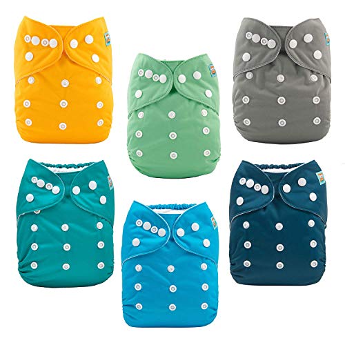 ALVABABY Baby Cloth Diaper 6 Pack with 12 Inserts One Size Cloth Diaper Covers Adjustable Washable Reusable for Baby Girls and Boys