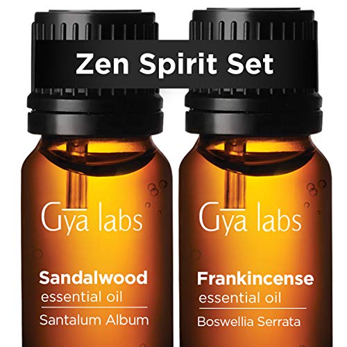 Sandalwood Essential Oil & Frankincense Oil - Gya Labs Zen Spirit Set for Meditation & Relaxation - 100% Pure Therapeutic Grade Essential Oils to Calm & Relax for Inner Peace & Spiritual Focus-2x10ml