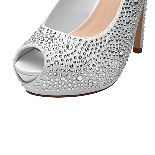 ERIJUNOR Women High Heel Peep Toe Rhinestones Slingback Platform Pumps Wedding Evening Dress Shoes4