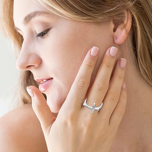 Cross Ring 925 Sterling Silver Cubic Zirconia Cross Statement Rings for Women Anniversary Christmas Day Size 5-103