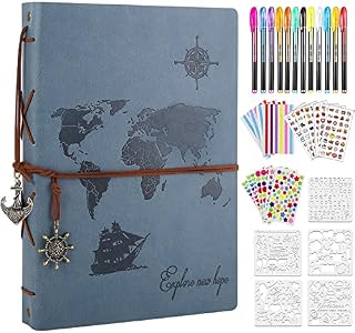 ZEEYUAN Photo Album Scrapbook World Map DIY Scrap Book Leather Album Scrapbook 60 Pages Vintage Memory Book for Birthday Valentines Anniversary