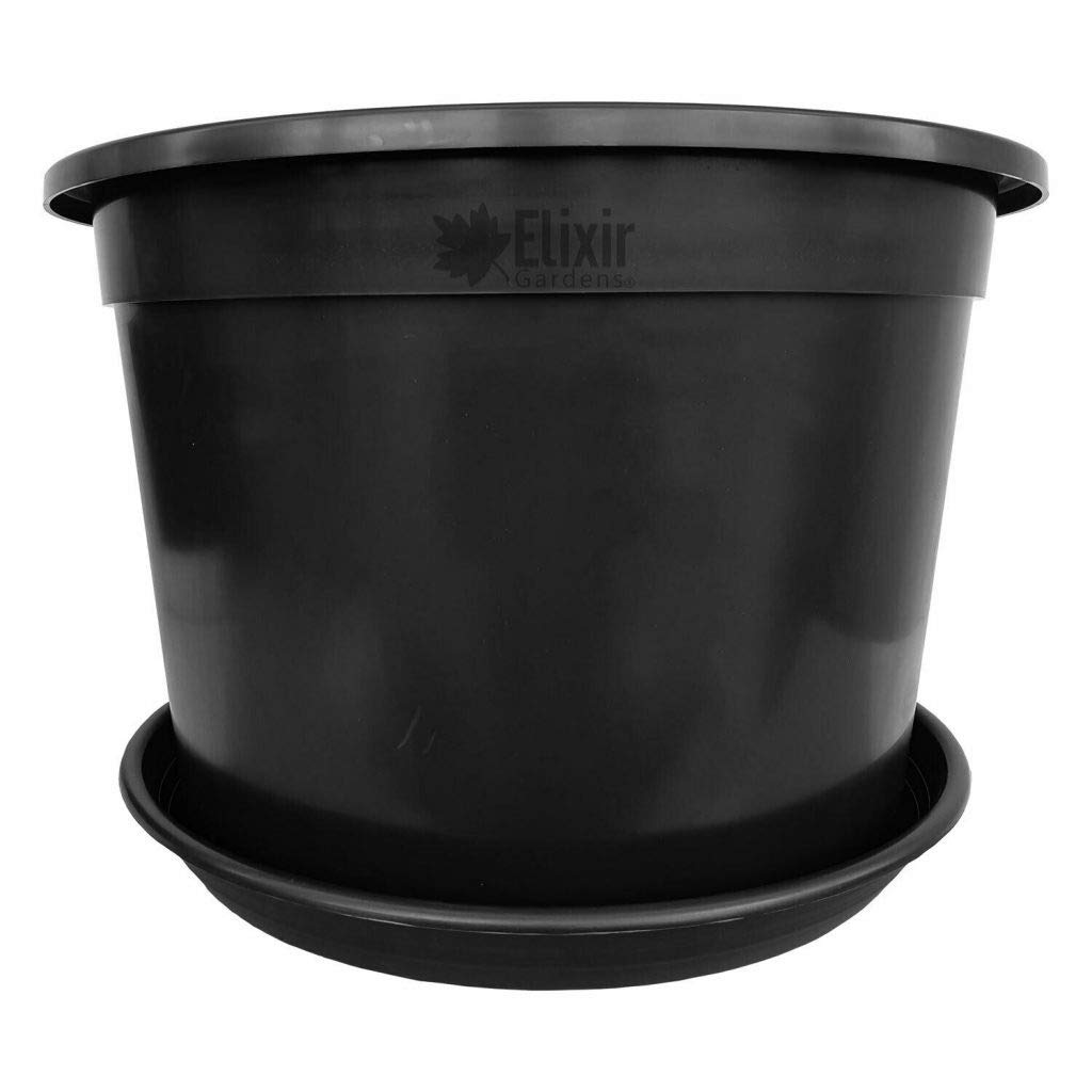 Elixir Gardens Strong Black Plastic Plant Pot and Saucer Set | Various sizes (from 32 to 80 litre) | Flower, Tree, Shrub, Plant | 4x 80 Litre Pot & Saucer — image 1