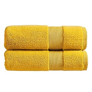 Christy Living Carnival Bath Towels | Set of 2 | Soft Plush Cotton Bathroom Towels | Absorbent Shower Towels | Quick Dry | 650GSM | Machine Washable | Saffron Yellow