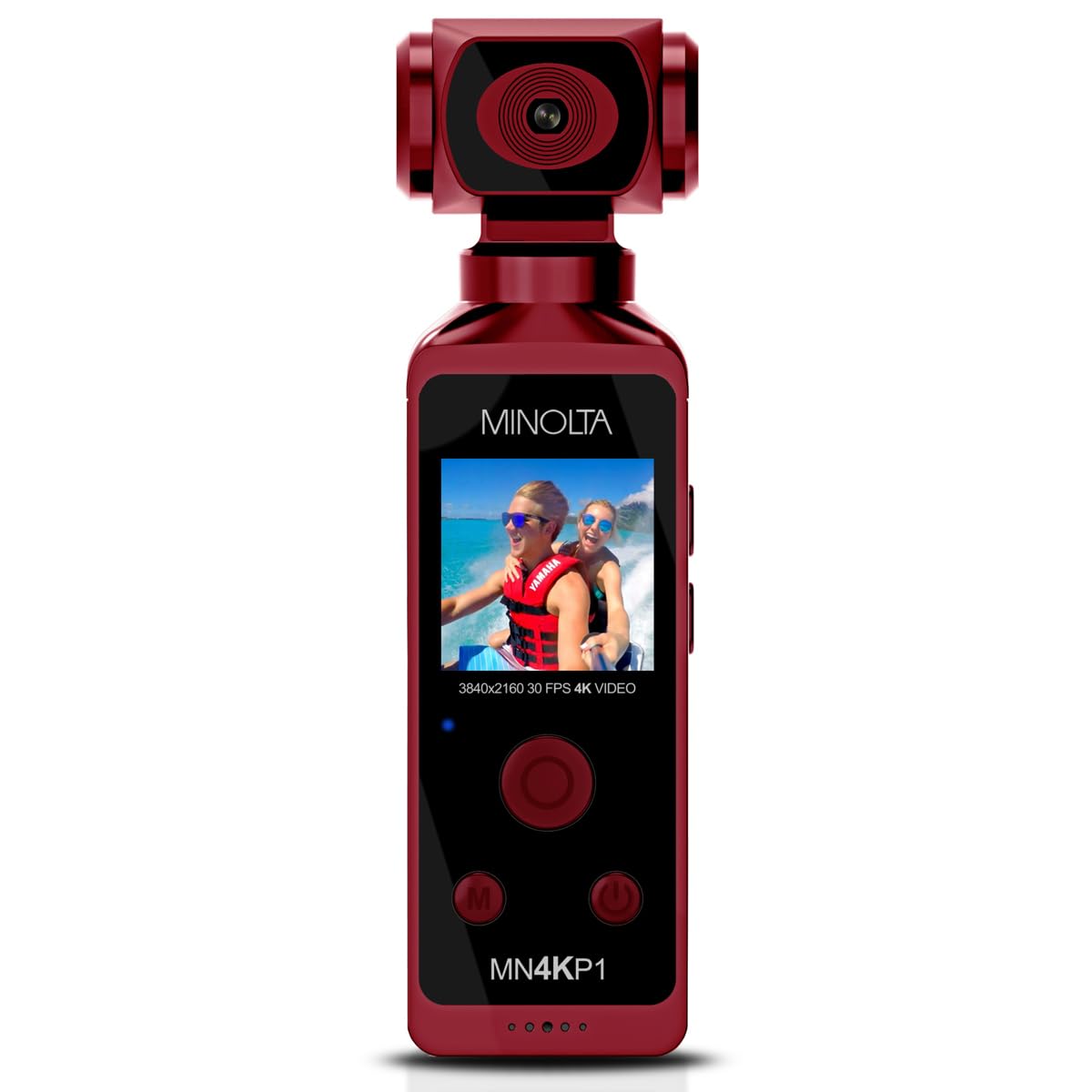 Minolta 4K Ultra HD Pocket Camcorder – WiFi Enabled Action Camera with 16MP Photos, 170° Wide Angle Lens, 270° Rotating Head, Slow Motion, 1.3-inch Display - 16GB Card & Waterproof Case (Red)