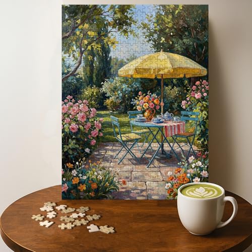Picnic in Garden TIME Jigsaw Puzzle - 500 Pieces Wooden Puzzle for Adults, Wall Art Gift, Finished Size: 20 x 15 Inch