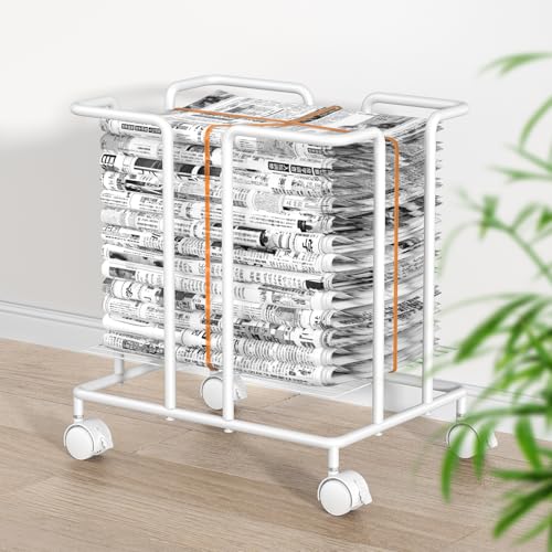TTWO 新聞ストッカー 耐荷重10kg 新聞紙ストッカー 新聞ラック 丈夫スチール製キャスター付き 新聞紙置き場 新聞ごみ A4 雑誌ストッカー ニューズラック バスケット 自宅 家庭用 会社 梱包便利 整理整頓 収納雑貨 インテリア オフィス お洒落 北欧 モダン 新聞入れ 新聞雑誌まとめ (ホワイト) - TTWO - 商品画像