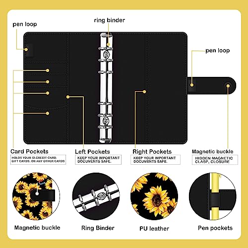 BVYA Fichário A6 – Organizador de dinheiro de couro PU premium para notas de dinheiro, cartão de cup