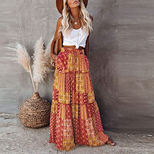 Maxi Skirt for Women Casual High Waist Tie Paisley Print Long Skirts with Pocket Bohemian Flowy Pleated Tiered Skirt4