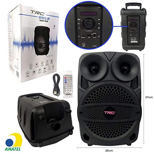 Caixa de Som Amplificada Portátil TRC 5513 com Bluetooth, Controle Remoto, Entrada USB, Iluminação e