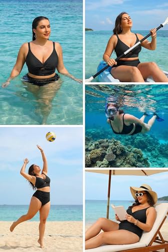 Image of Daci Plus Size Two Piece Swimsuits - Women High Waisted Bikini Tummy Control Bathing Suits Knot Twist Swimwear 2025