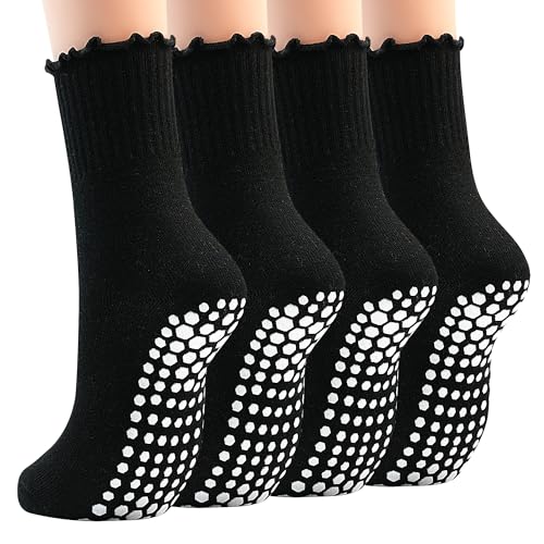 Image of GRPSKCOS Non Slip Yoga Socks 4 Pairs Women Pilates Grip Socks for Yoga Barre Home Workout Hospital Size 5-8