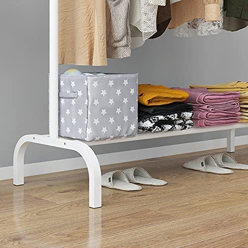 Image of Owme Heavy Duty Clothes Drying Rack with Wheels | 1 Tier Double Pole Garment Rack | Laundry Drying Stand for Balcony | Cloth Hanging Stand | Indoor Outdoor Drying Rack for Clothes - POLE WHITE