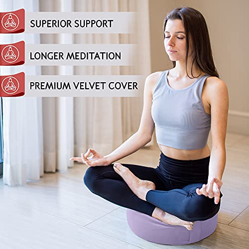 Florensi Meditation Cushion & Zabuton Meditation Mat Bundle- Premium Velvet Meditation Pillow For Women And Men,Washable Cover, Buckwheat Round Floor Pillow & 100% Cotton Square Floor Cushion #TOP3