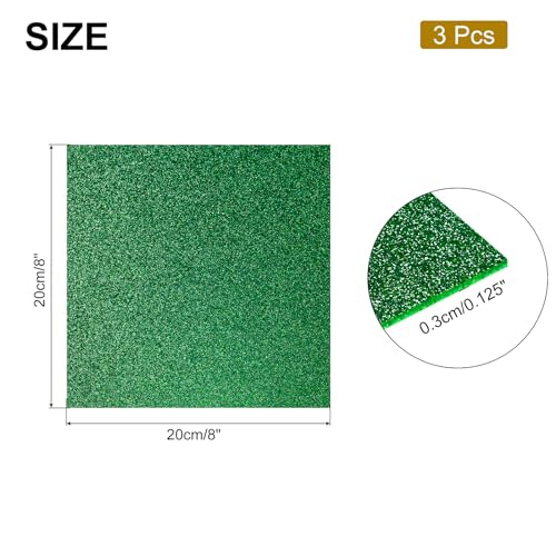 Image of MECCANIXITY 3Pcs Green Glitter Acrylic Sheets 1 /8 inch Thickness 8 inch x 8 inch Glossy PMMA Fluorescent Plastic Sheets Extruded Translucent Blanks for DIY Art Crafting Laser Cutting & Engraving