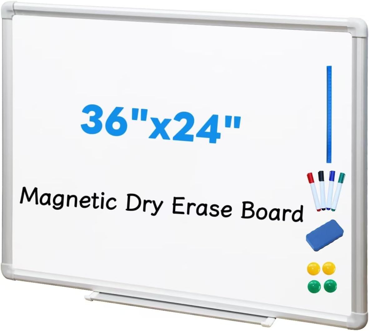 DEVELOP Magnetic Dry Erase White Board 24x36 Inch, Aluminum Frame Wall-Mounted Whiteboard with Detachable Marker Tray & Magnetic Surface for Home Office Classroom Kitchen Memo
