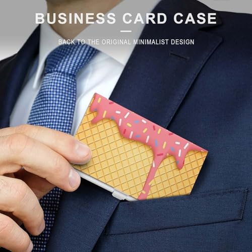 Slim Metal Business Card Holder - Ice Cream And Waffle Pattern Aluminum Alloy Card Case with Buckle Closure, Holds 20 Cards & Cash, Professional Credit Card Size ID Holder for Men Women Gift3