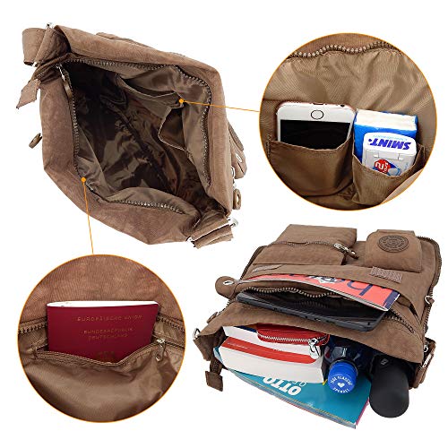 ekavale - leichte Damen-Umhängetasche - Praktische Crossbody-Handtasche - mit vielen fächern - Schultertasche wasserabweisende Damentasche (Braun)
