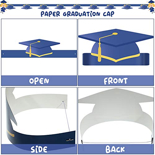 Tenare 40 Pieces Paper Graduation Crown For Kids, Adjustable Paper Hats Graduation Cap With 40 Elastic String For School Class Student Grad Ceremony Party Favors (Blue) #TOP3
