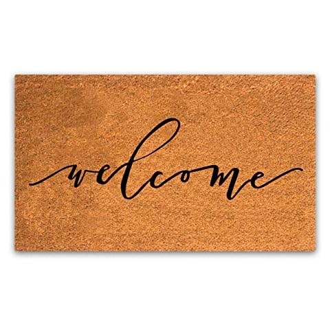PLUS Haven Coco Coir Door Mat with Heavy Duty Backing, Welcome Doormat, 17.5" x 30" Size, Easy to Clean Entry Mat, Beautiful Color and Sizing for Outdoor and Indoor uses, Home Decor Cover