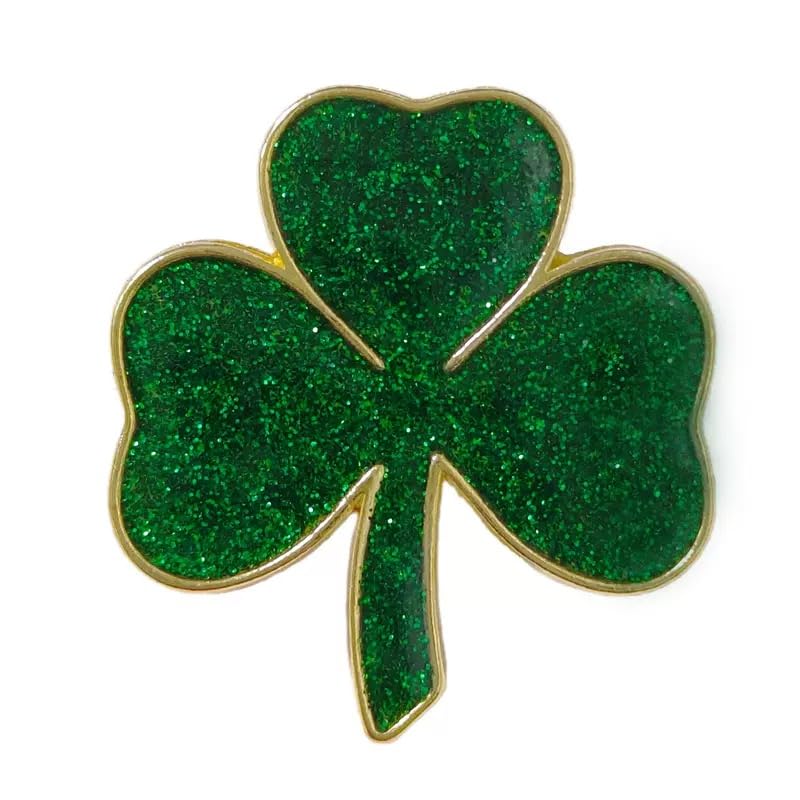 Shamrock Green Glitter St Patricks Day Enamel Pin Lucky Four Leaf Clover Pin Brooch Irish Pride Brooch Badge St Patricks Day Gift Lucky Charm Lapel Badges For Irish Holiday Festive March Jewelry Accessories