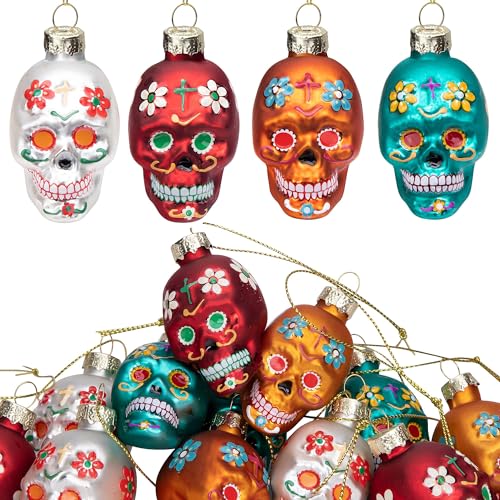 Calavera, Watch ZUGAEJA 12 Calavera Decorativa,Adornos de Vidrio para el Día de Los Muertos,Adornos Colgantes de Calavera del Día de Muertos,Día de Muertos Decoracion