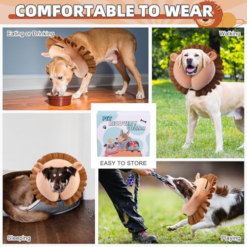 Image of KOOLTAIL Inflatable Dog Cone Collar, Soft Donut E Collar for Dogs After Surgery to Stop Licking Enhanced Alternative, Blow Up Pet Neck Pillow Recovery Adjustable Cone for Dog Cat, Lion L