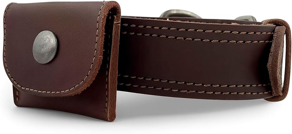 Taco Dog, Dog Tag Silencer Handmade from 100% Full Grain Leather - Durable Pouch with Button Snap Closure that Attaches to Collar - Store Pet ID Tags for Zero Noise, Great for Hunting - Bourbon Brown