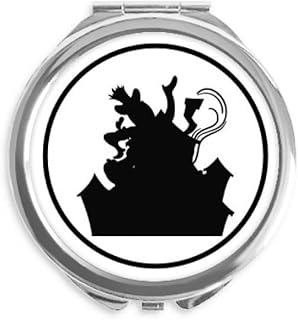 Clown Castle Amusement Park Black Outline Hand Compact Mirror Round Portable Pocket Glass