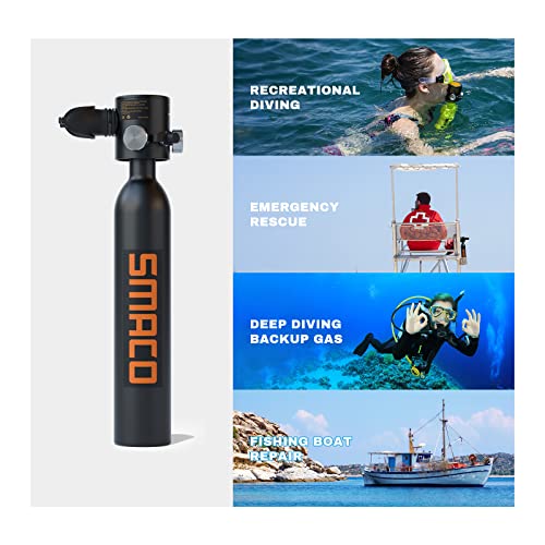 Smaco S300 Plus Mini Scuba Tank 0.5L Portable Mini Diving Tank Reusable Pony Bottle —Dot Certified Tank With 5-10 Minutes Backup Diving Air Tank Kit Oxygen Cylinder For Underwater Exploration Rescue #TOP3