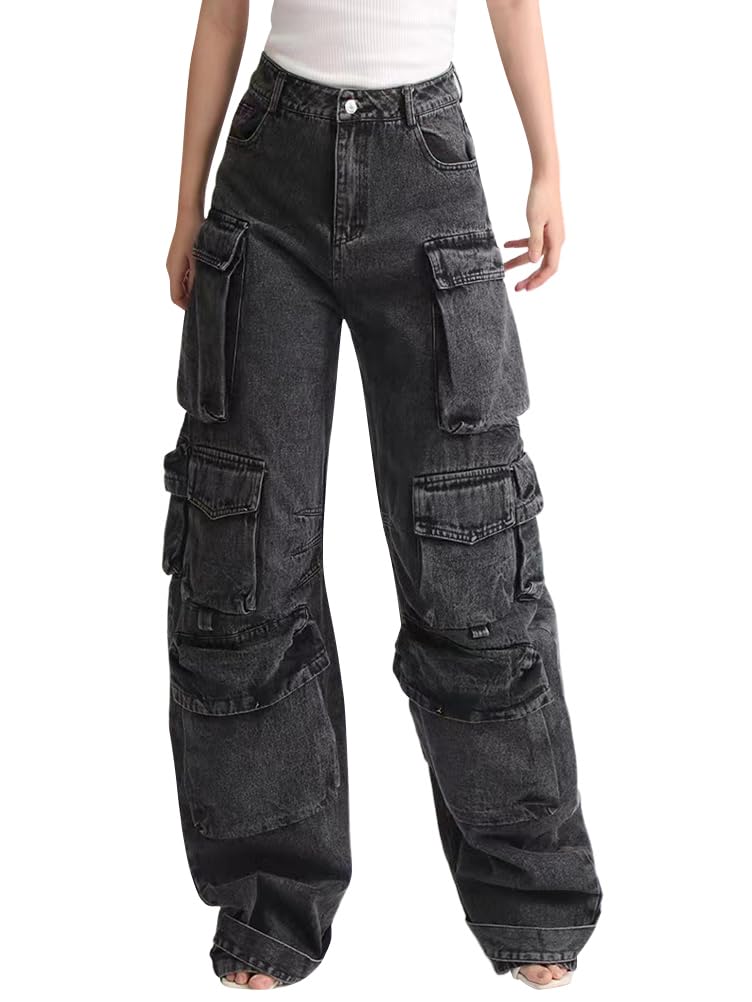 Onsoyours Damen Y2K Baggy Hosen Freizeithosen E Girl Mode Aesthetic Schlaghosen Straight Jeans Vintage Gothic Punk Cargohosen Hip Hop Streetwear
