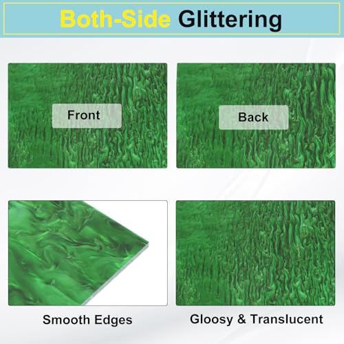 Image of MECCANIXITY 3 Pcs Glitter Pearl Acrylic Sheet,12 inch x 12 inch x 1 /8 inch Pearlescent Cast Pmma Plastic Sheets Extruded Translucent Blanks for DIY Art Crafting Laser Cutting & Engraving,Green