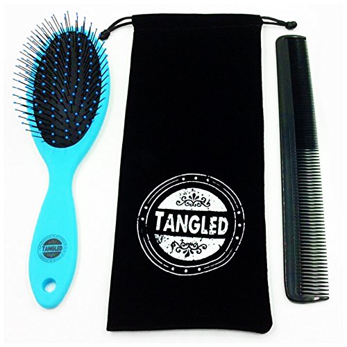 TANGLED - Detangling Hair Brush (Blue) with MICROFIBER BAG and COMB