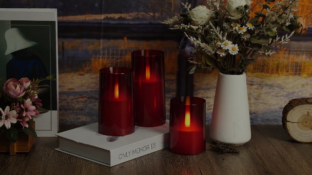 Image of Flameless LED Candles, Upgraded Realistic Flickering Flame Pillar Battery Operated Candles with Remote Timer, Acrylic Electric Set of 3 for Home Decoration and Holiday Celebrations（Red）