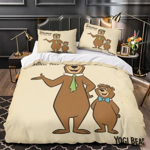 XQGASOEBN 3D Printed 3 Pieces Bedding Set Bedroom Decor Super Coon Bear Duo Duvet Cover Durable Hotel Quality for Girls,Teenagers,Adults Vintage Animated Comforter Cover Super king（260x220cm）