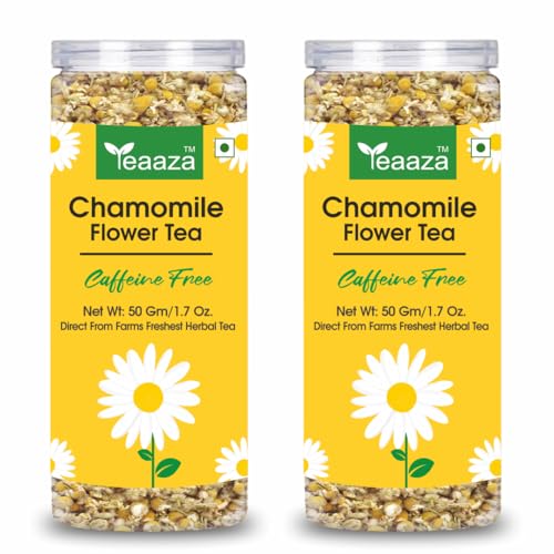 Image of Teaaza Organic Chamomile Tea for Sleep & Anxiety Relief - Loose Chamomile Tea Leaves for Natural Stress Relief, Relaxation, and Better Sleep | 50 Grams - 30+ Cups (Pack of 2)