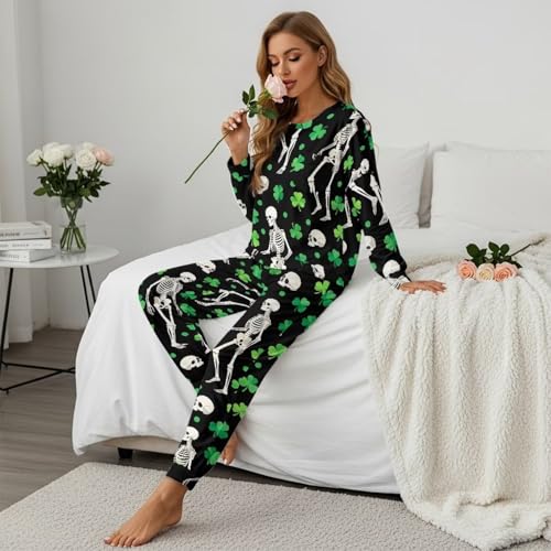 Image of Womens Lounge Set Long Sleeve Soft Pajama Sets Casual 2 Piece Pj Outfit Crewneck Sleepwear with Pockets Plus Size