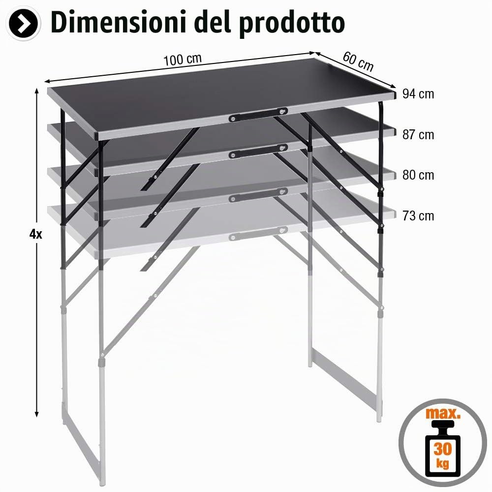 Meister Tavolo multifunzione 3 pezzi - 30 kg per tavolo (100x60 cm) - Altezza regolabile 4 livelli - Pieghevole / Beer-Pong / Tappezzeria / Mercatino / Tavolino pieghevole / 4357760