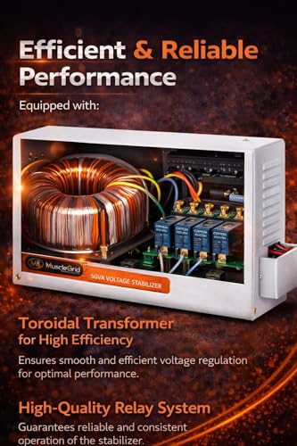 Image of MuscleGrid 5 kVA Mainline Voltage Stabilizer (70V-300V) for Home Appliances | Heavy Duty Metal Body | Digital Voltage Display | White (70V-300V (Output 230v))
