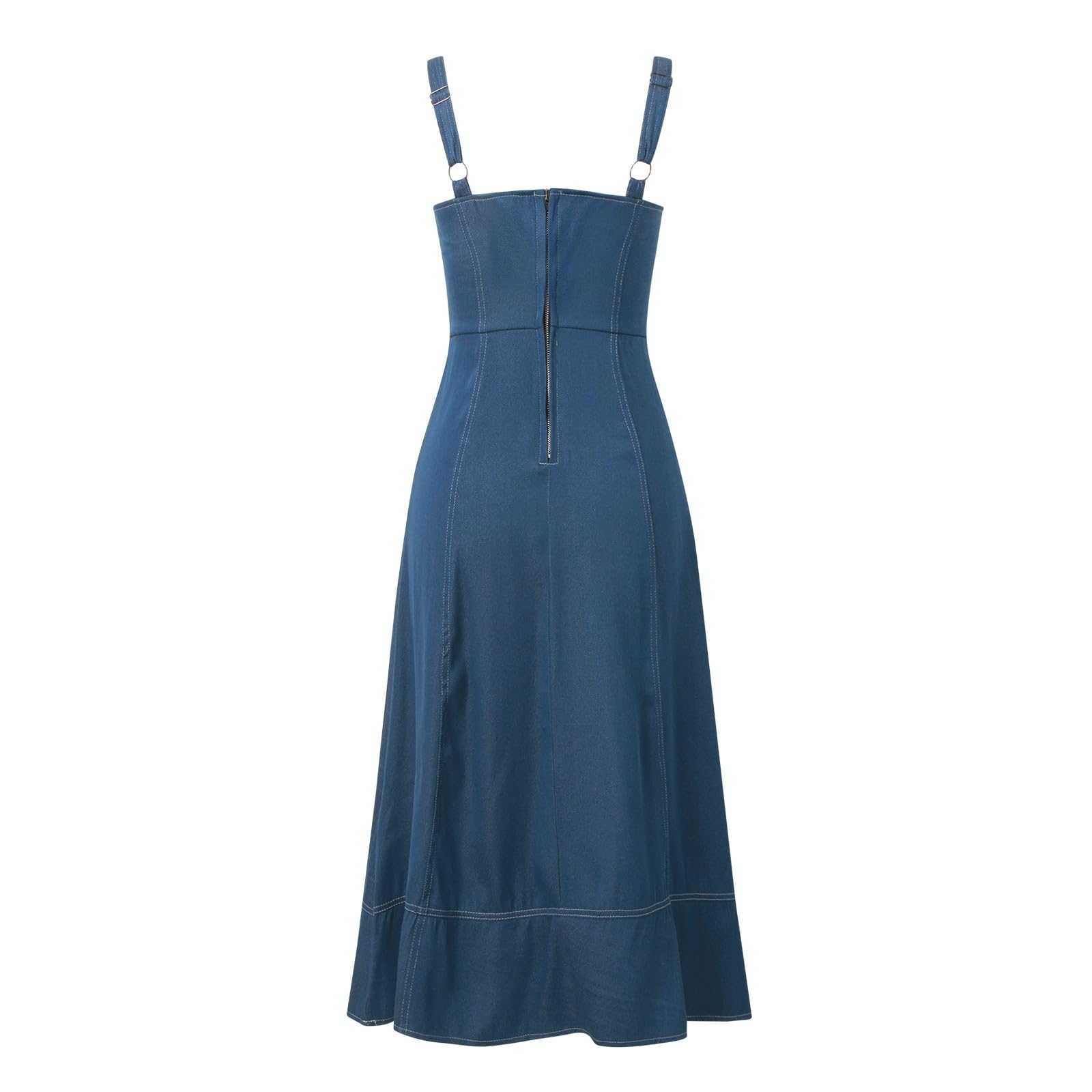Vestido Largo Mujer Tirantes Desgastado Estilo Casual Botones Vaquero. Falda Denim para Verano. Vestidos Verano Mujer Moderno.