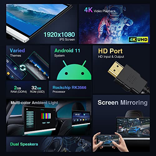 Xtrons Android 11 Car Tv Headrest Monitor Tablet For Back Seat, 13.3” Ips Touch Screen Portable Video Player For Car Rear Seat, Support Phone Wireless Mirroring, Netflix/Youtube, 4K Video, Wifi, Hdmi #TOP1