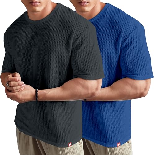 Image of SHODOX Mens Solid Dotted Unique Design Oversized Tshirt for Men - Round Neck Loose Fit Drop Shoulder Mens T-Shirt(Pack of 2)