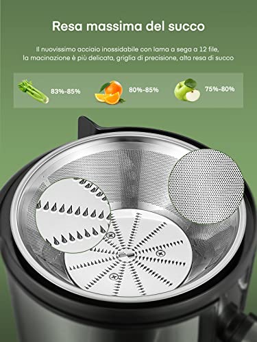 Centrifuga Frutta e Verdura, 800W Estrattore Frutta e Verdura con 75 MM Bocca Larga, Facile Pulizia Acciaio Inox Estrattore di Succo con 2 Velocità 21000RMP, Funzione Antigocciolamento - immagine 5