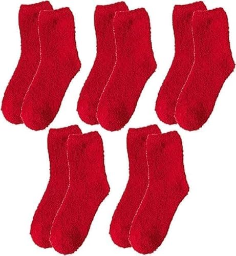 Yulun 6 Pairs Womens Fuzzy Socks Cozy Fluffy Winter Warm Slipper Socks Microfiber Soft Home Sleeping Socks for Winter Christmas (Red)