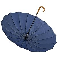 ACEIken Umbrella Windproof Strong Large 54 Inch Umbrella - Classic Wooden Handle, Durable Strong 16 Ribs, Automatic Open - Wind Resistant, Stormproof - for Men and Women - Stripe Navy