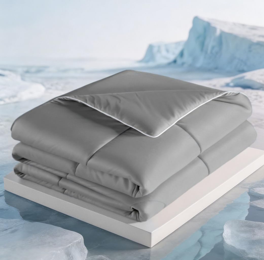 PU MEI Cooling Comforter Queen Size, Cooling Blanket for Hot Sleepers and Night Sweats, Summer Ice Cold Blanket for Bed, Breathable Soft Lightweight Silk Smooth, Grey 90x90 Inches